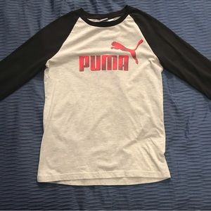 Grey and black long-sleeve Puma T-shirt, Size: M (10-12)